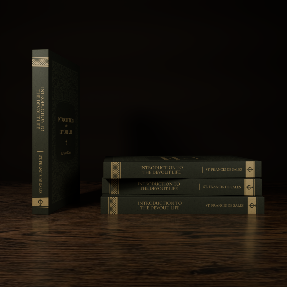 Introduction to the Devout Life — hardcover mockup, spine and stacked books