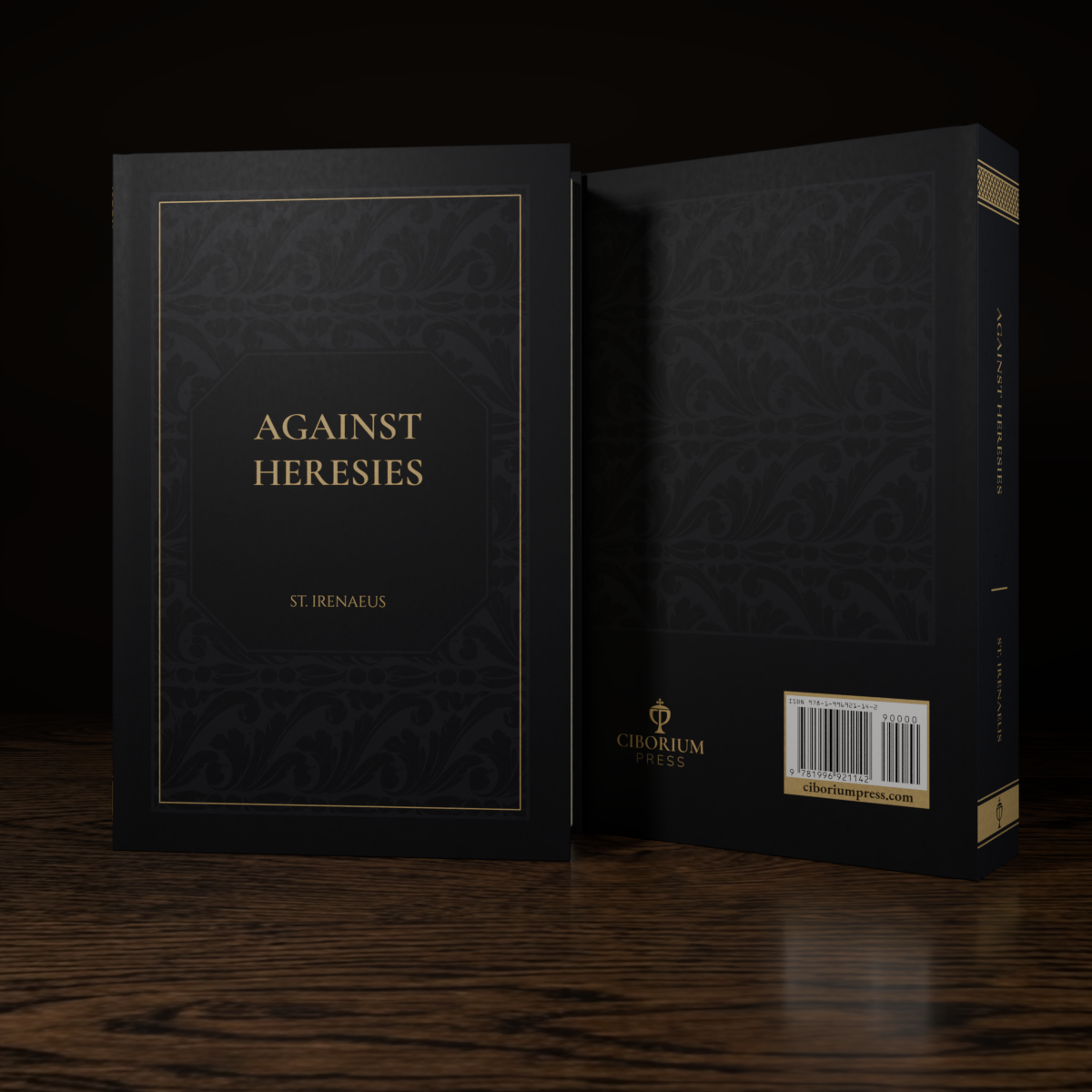 Against Heresies — hardcover mockup, front and back covers