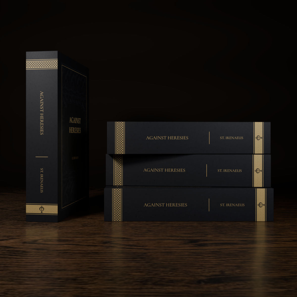 Against Heresies — hardcover mockup, spine and stacked books