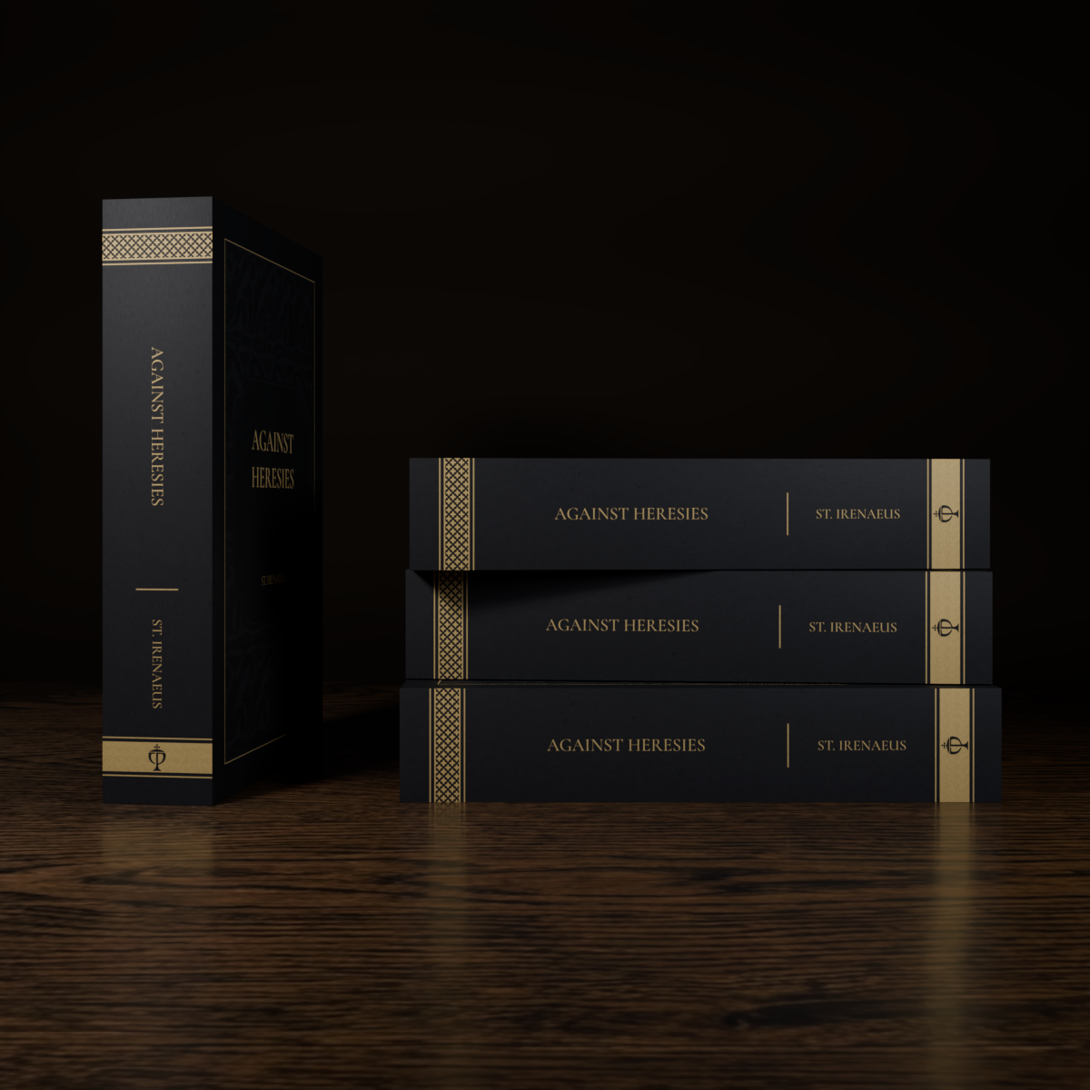 Against Heresies — paperback mockup, spine and stacked books